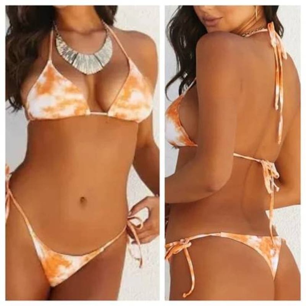 Naked Wardrobe Women's Swimsuit 2 Piece Beach String Bikini Sz S Dreamsicle NWT
